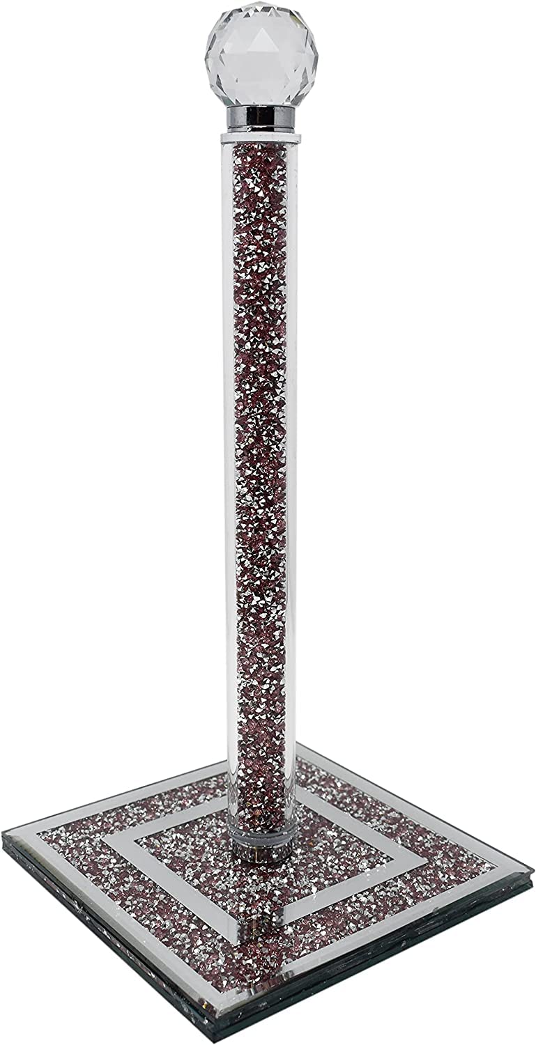 Crushed Diamond Paper Towel Holder Stand Crystal Paper Towel Holder Countertop Bling Kitchen Decor,13 Inches, 34cms (Pink)