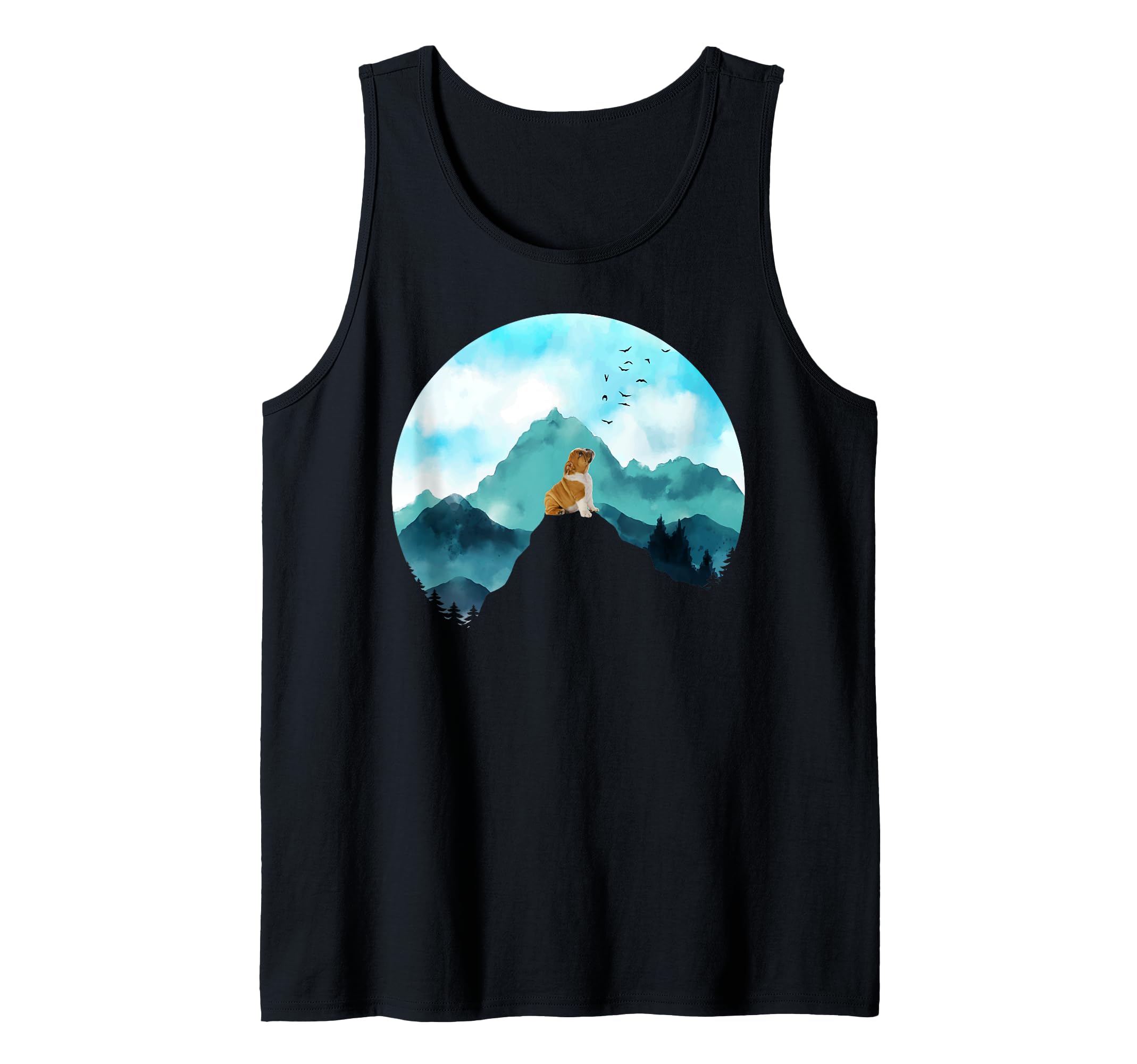 Mountain Pine Tree Blue Sky Birds are Flying Pet Dog Bulldog Tank Top