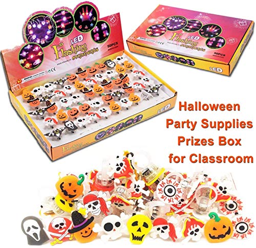 Halloween Light Up Glowing Rings 50PCS Halloween Party Favors LED Rings Halloween Flashing Glowing Finger Rings Fun Toys for Kids Adults
