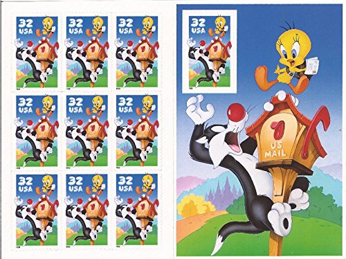 Scott 3205: Sylvester and Tweety Pane of 10 Stamps with Imperforate 10th Stamp