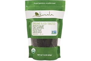 KEVALA Organic Black Toasted Sesame Seeds - Unhulled Roasted Seeds Ideal for Preparing a Black Tahini Paste at Home, Ingredient for Those Interested in a Clean Diet, Gluten Free Kitchen Staple, 1 lb, 16 oz