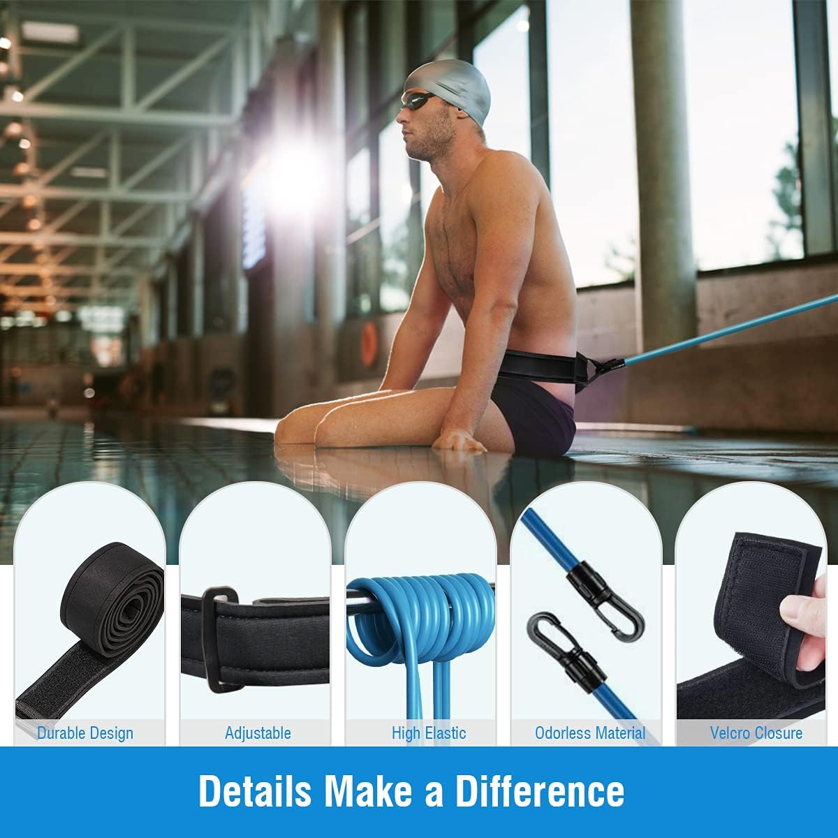 Swim Training Belts, Swim Training Leash, Swim Tether Stationary Swimming, Swim Harness Static Swimming Belt, Swim Bungee Cords Resistance Bands (Blue, 4) : Sports & Outdoors