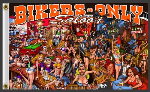 Bikers Only Saloon Motorcycle Riders Pub Bar Polyester 3x5 Foot Flag Biker