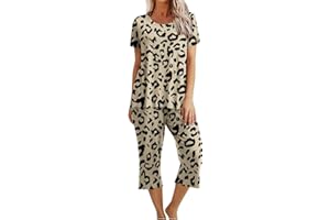 BLUKIDS Capri Pajama Sets for Women 2 Piece Sleep Lounge Wear Pjs Soft Casual Short Sleeve Tops Cropped Pants with Pockets