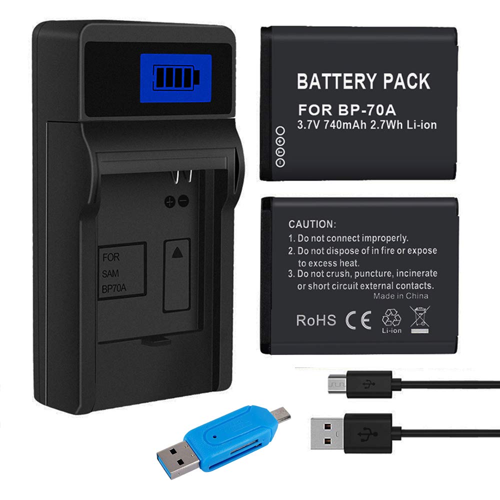 CITYORK BP-70A Replacement Battery (2-Pack) and Charger for Samsung DV150F ES65 ES67 MV800 PL20 PL80 SL605 SL630 ST76 ST80 ST6500 SL50 TL205 WB30F WB35F Camera