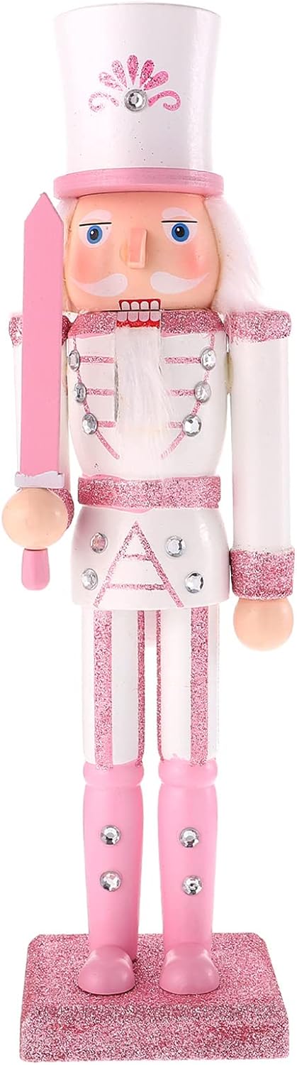 Nutcrackers - PASOLABE Pink Nutcracker Figures Christmas Decorations 12 Inch Pink Nutcracker Soldier Glitter Christmas Nutcrackers Pink Nutcrackers for Festival Party Xmas Gifts (Pink Swordsmen Nutcracker)