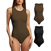 YOGINGO Women's 2 Piece Bodysuits Crew Neck Sleeveless Body Suits Racerback Halter Tank Top Going Out Leotards for Women