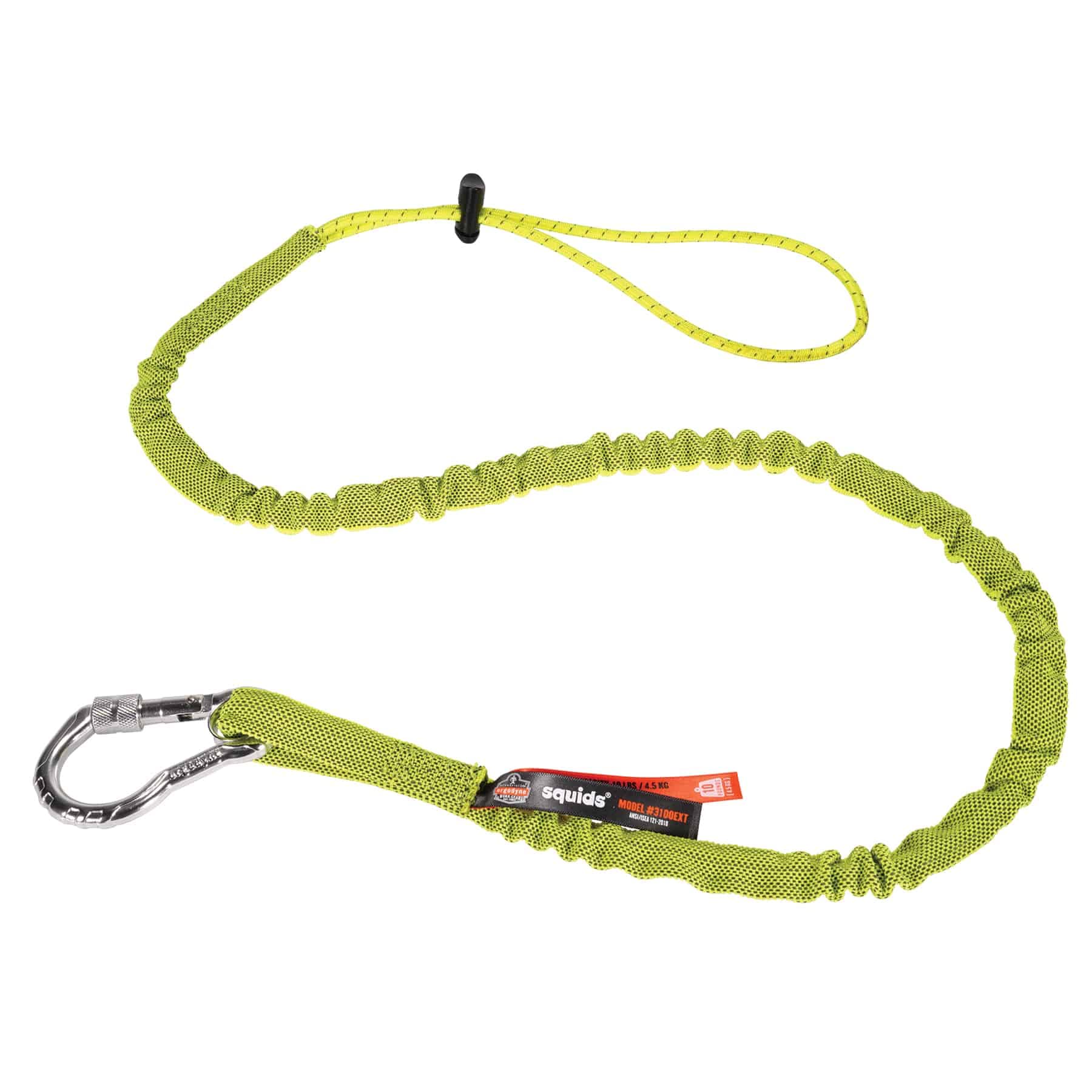 Ergodyne Squids 3100EXT Tool Lanyard with Single Carabiner and Adjustable Loop End, Extended Length, Lime — image 1
