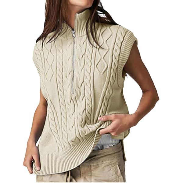 Amazon.com: Women's Casual Half Zip Sweater Vest Sleeveless