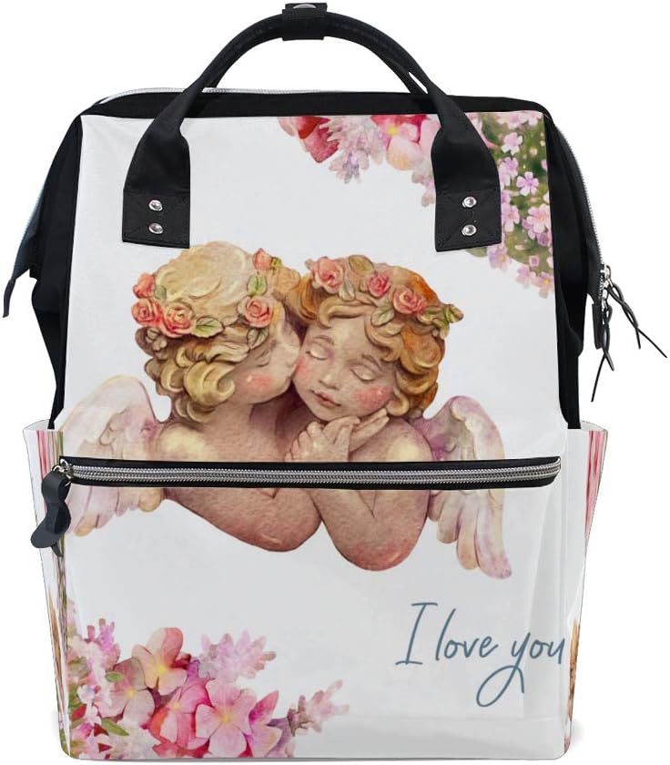 Kuizee Multipurpose Backpack Cute Watercolor Angels Cherub Mutispandex Casual Daypack Mummy Bag School Travel 15.7Inch