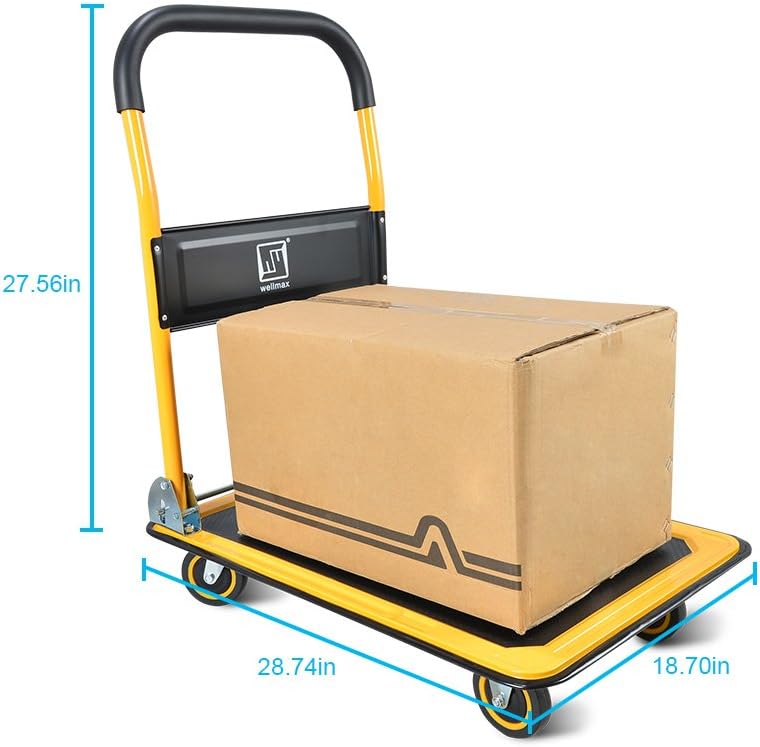 Push Cart Dolly by Wellmax, Moving Platform Hand Truck, Foldable for Easy Storage and 360 Degree Swivel Wheels with 330lb Weight Capacity, Yellow Color: Home Improvement