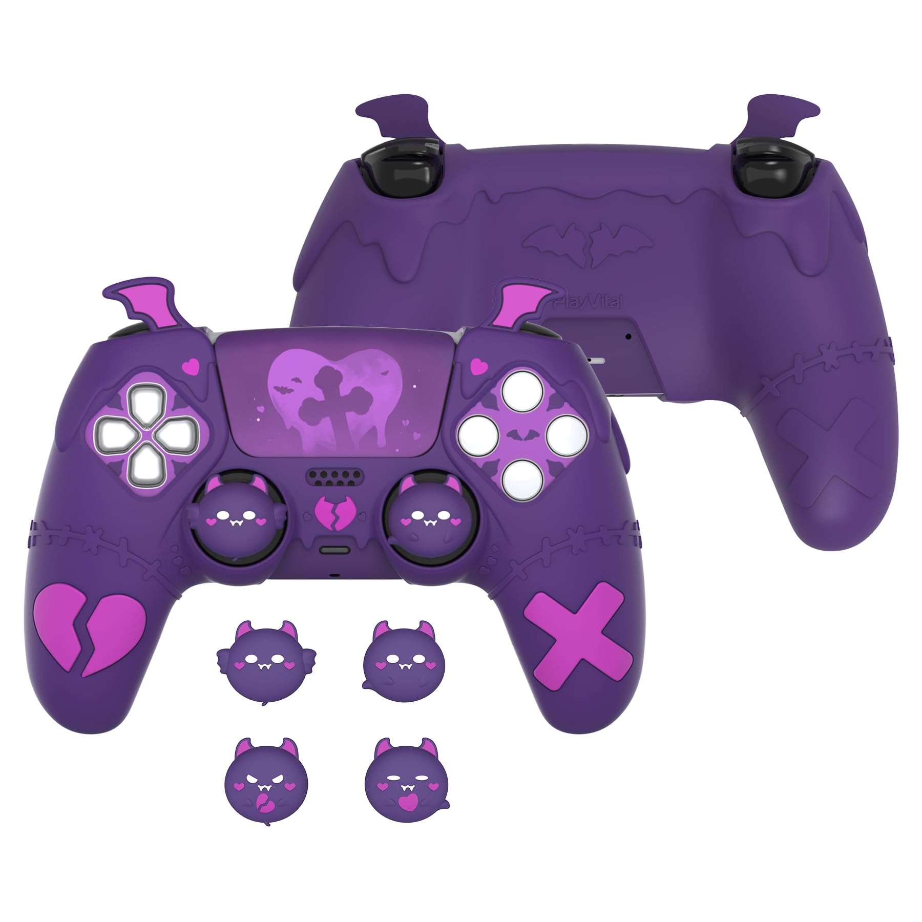 PlayVital Gothic Imp Series Cute Silicone Case for ps5 Controller with 4 Thumb Grips and 6 Stickers, Anti-Slip Silicone Skin Cover, Compatible with ps5 Charging Station, Purple