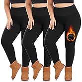 we fleece 3 Pack Plus Size Fleece Lined Leggings Women -Stretchy X-Large-4X Warm Winter Yoga Pants Thermal Leggings
