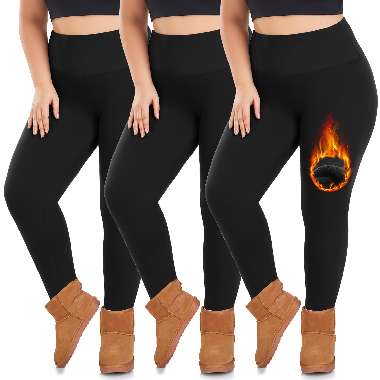 Photo 1 of we fleece 3 Pack Plus Size Fleece Lined Leggings Women -Stretchy X-Large-4X Warm Winter Yoga Pants Thermal Leggings Black/Black/Black