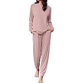 Ekouaer Soft Pajama Set Women Pullover Long Sleeve lounge Sets Jogger Pants Loungewear Sleepwear Sets with Pockets