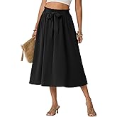 Lepunuo Skirts for Women High Waisted Flowy Summer Midi Knee Length Long Skirt Beach Vacation with Pockets