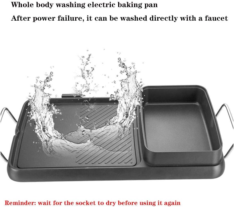 review Portable Electric Grill, Electric Barbecue Grill Indoor Hot Pot Chafing Dish, 2 in 1 Large Capacity Household Multifunctional Non-Stick Pan Electric Cooker