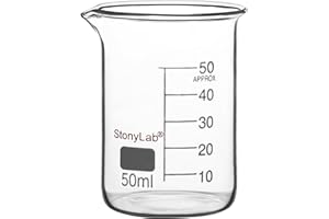 stonylab Glass Beaker, 1 Pack Borosilicate Glass Graduated Low Form Griffin Beaker with Pouring Spout Lab Beaker, 50 ml