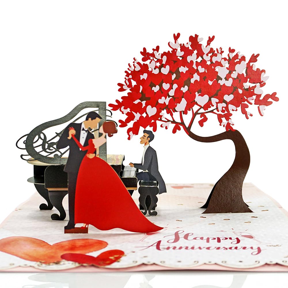 CUTPOPUP Couple Dancing Pop Up Anniversary Cards, 3D Valentines Cards, Wedding Anniversary Card, Husband Valentines Day Card for Him Her Wife Husband Mum Dad Son Daughter (Couple with Piano) US8-61UK
