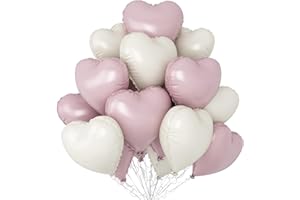 SOWIDE Baby Pink White Heart Balloons,12Pcs 18 Inch Light Pink Cream Foil Love Heart Shaped Balloons for Bow Birthday Party Bridal Engagement Wedding Anniversary Baby Shower Valentines Day Decorations