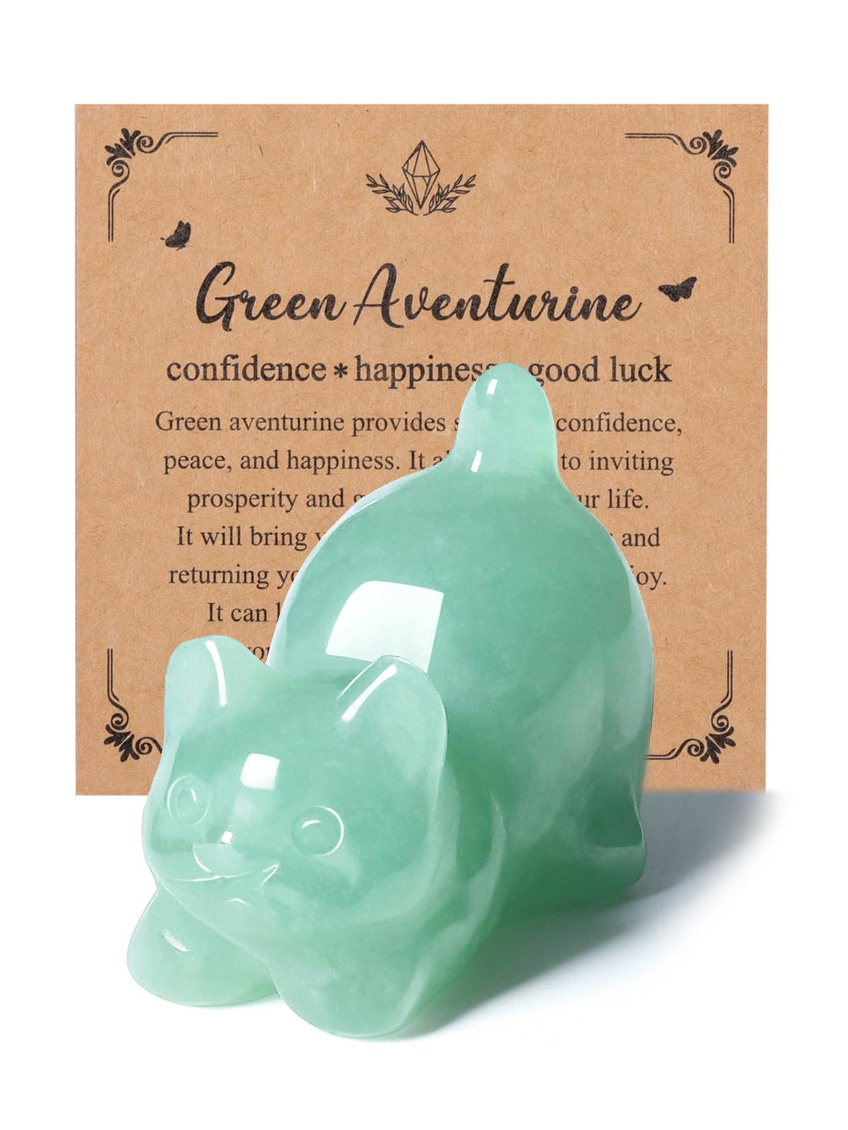 JSDDE Green Aventurine Crystal Cat Figurine for Cats Lovers Cute Gemstone Ornaments for Home Office Cat Statue Gifts