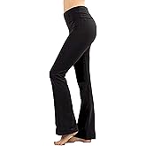 Zenana Women Fold Over Waist Cotton Stretch Flare Leg Boot Cut Yoga Pants Leggings