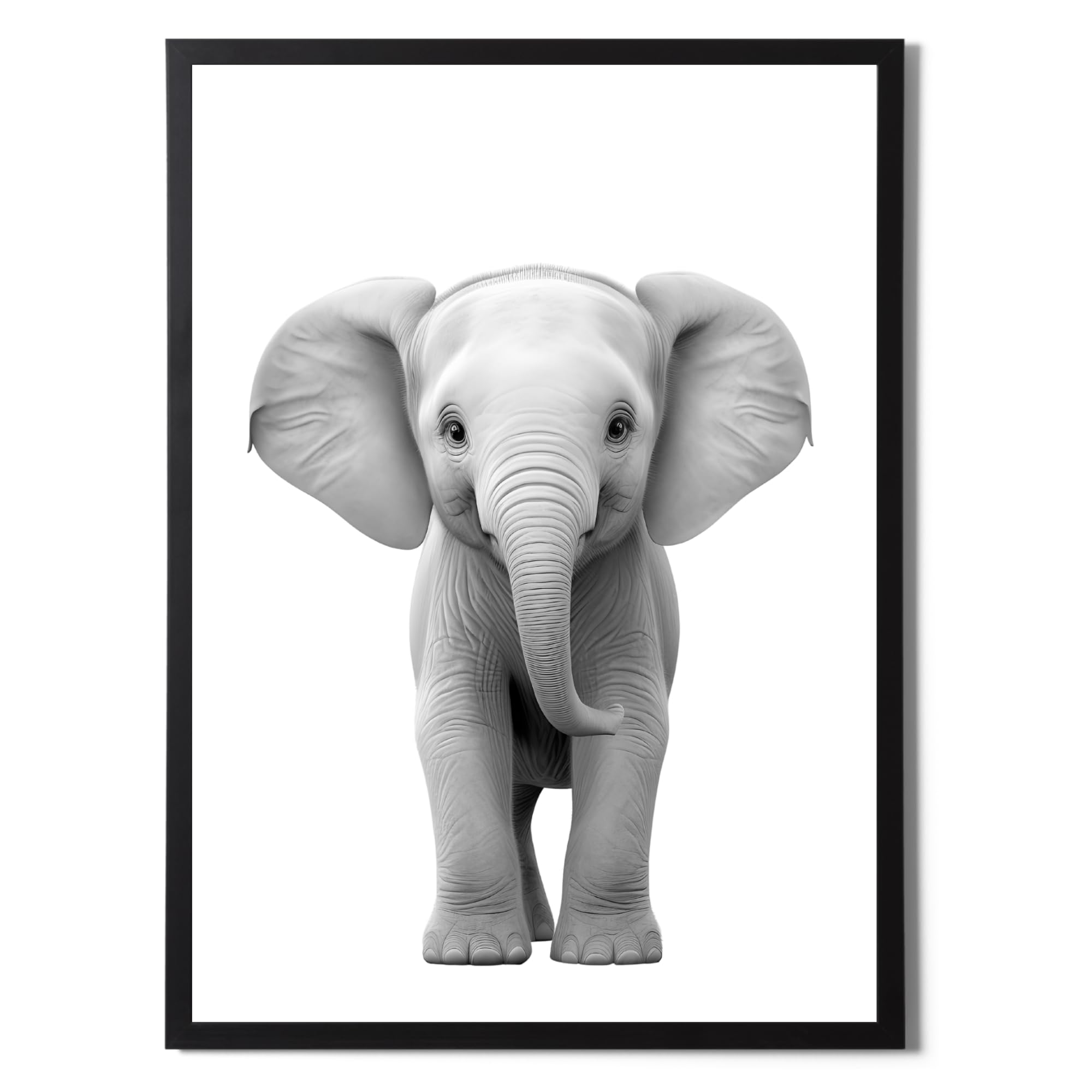 Baby Elephant Print In Black and White, Modern Simplistic Bathroom/Bedroom Home Decor, Safari Animal Baby Elephant Wallart (Baby Elephant, A4 Print Only) — image 1