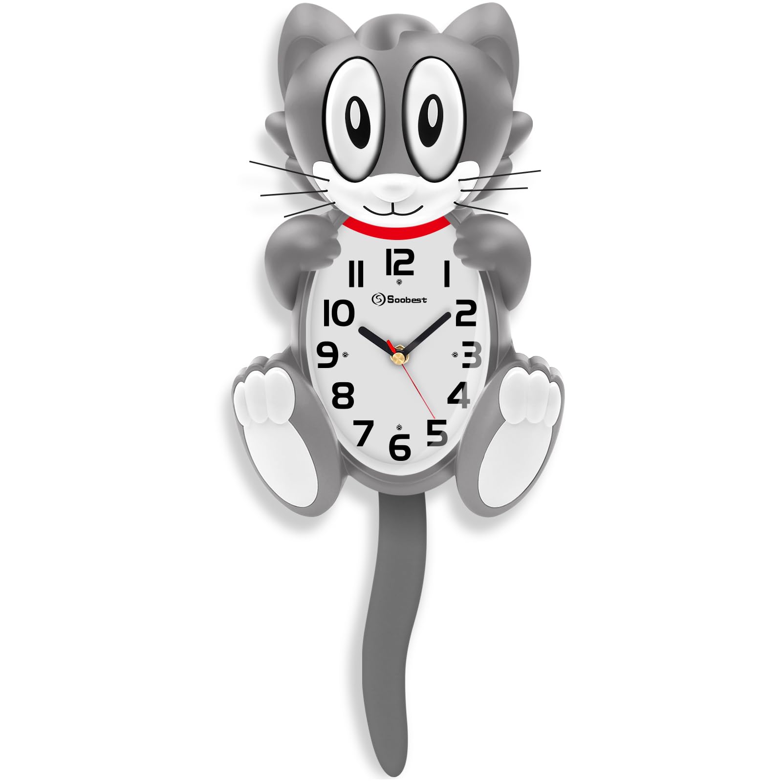 Photo 1 of Soobest 18 Inch Large 3D Cat Wall Clock Battery Operated with Moving Eyes and Pendulum Tail, Retro Kids Analog Wall Clock for Gift Decor Gray