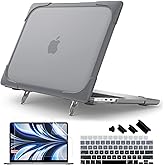 Batianda Heavy Duty Case for New MacBook Air 13.6 inch Case 2025 M4 Chip 2024 2022 Release, Ergonomic Foldable Kickstand (Holds 20lbs) Matte Translucent Protective Cover with Keyboard Skin, Gray