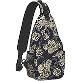 bassyil Skull Rose Sling Bag Crossbody Travel Hiking Chest Backpack Shoulder Daypack for Women Men