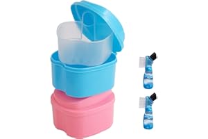 ALSUNNY Denture Bath,Denture Holder,Denture Container with Lid,Retainer Container,Denture Case with Brush for Travel,Retainer Cleaning Case