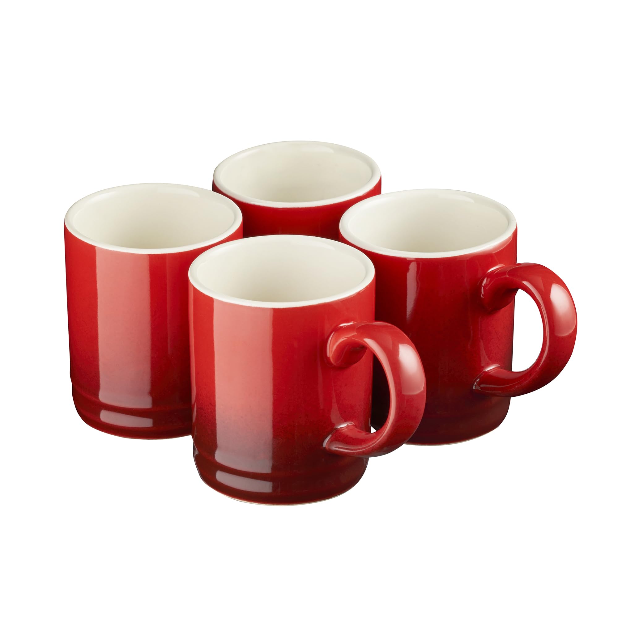 Cooks Professional 4 Piece Espresso Coffee Cup Set | Dishwasher & Microwave Safe Durable Stoneware Stylish Colourful Graduated Design Mini Drinking Mugs | 100ml Capacity | Red