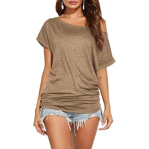 Poetsky Women's Off Shoulder Tops Casual Loose Shirt Batwing Sleeve Tunics Blouse