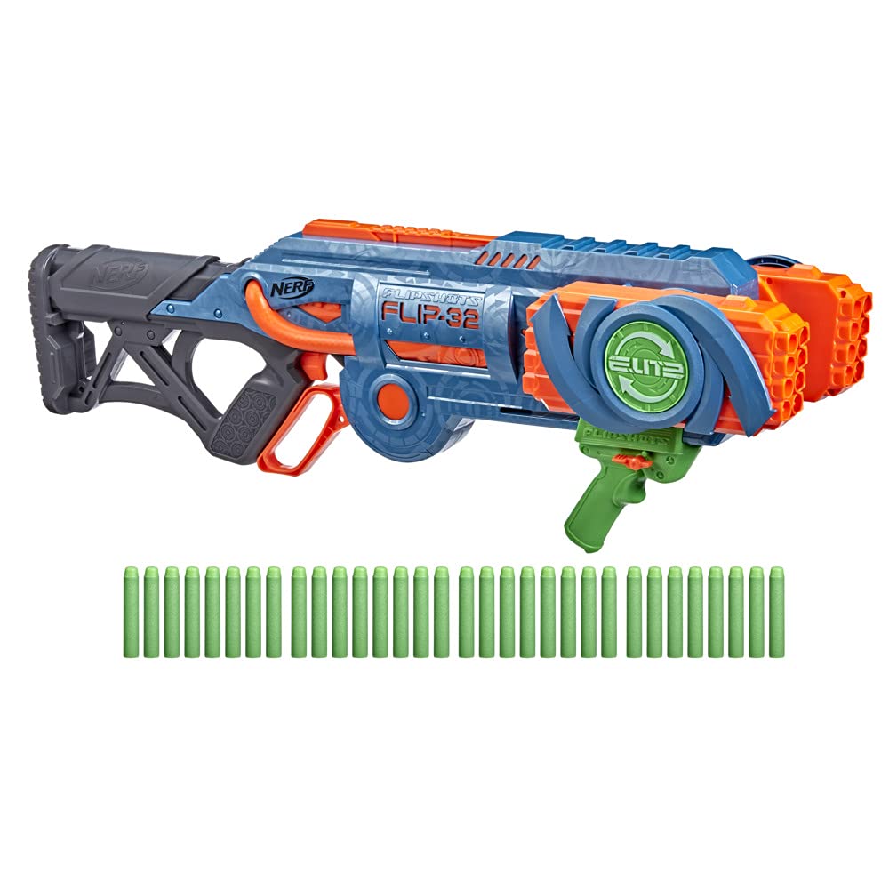 Nerf Elite 2.0 Flipshots Flip-32 Blaster, 32 Dart Barrels Flip to Double Your Firepower, 32-Dart Capacity, 32 Nerf Darts