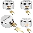Sgorlds Heavy Duty Hidden Shackle Puck Padlock, Hidden Shackle Padlocks Keyed Alike Trailer Puck Padlocks with Enlarged Lock for Vans, 4 Pieces