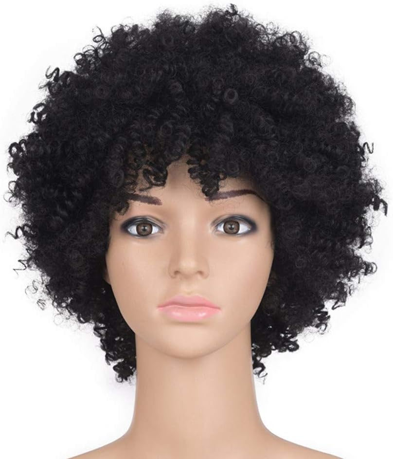 Ombre Kinky Curly Wigs Synthetic Hair Natural Black Short Afro Fake Hair Heat Resistant Hair for Women