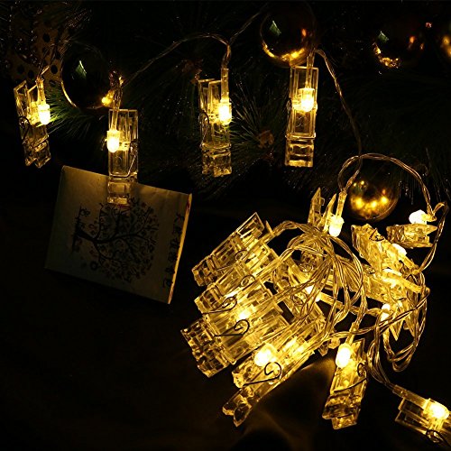 Neretva 20 LED Photo String Lights - Battery Operated Photo Clips Lights, Twinkle Fairy String Lights for LED String Lights Christmas Party Wedding Patio Lawn Garden Decorative Lights(Warm White)