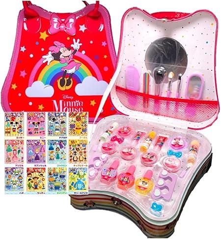 Amazon ディズニー ミニー Disney Minnie ミニーちゃん 持ち運べる取っ手付き ミラー付きコスメセット 30点セット 着せ替えシール付き キッズ用 化粧品 メイクアップセット コスメ コスメボックス メイクボックス 子供 女の子 キッズ キッズコスメ ミニー メイク