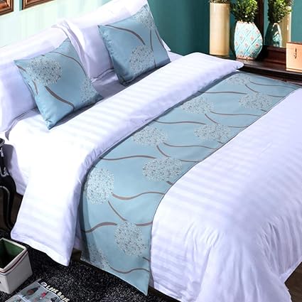 mengersi rippling Bed Runner Scarf Protector slipcover Bed Decorative Scarf for Bedroom Hotel Wedding Room (Queen, Blue)