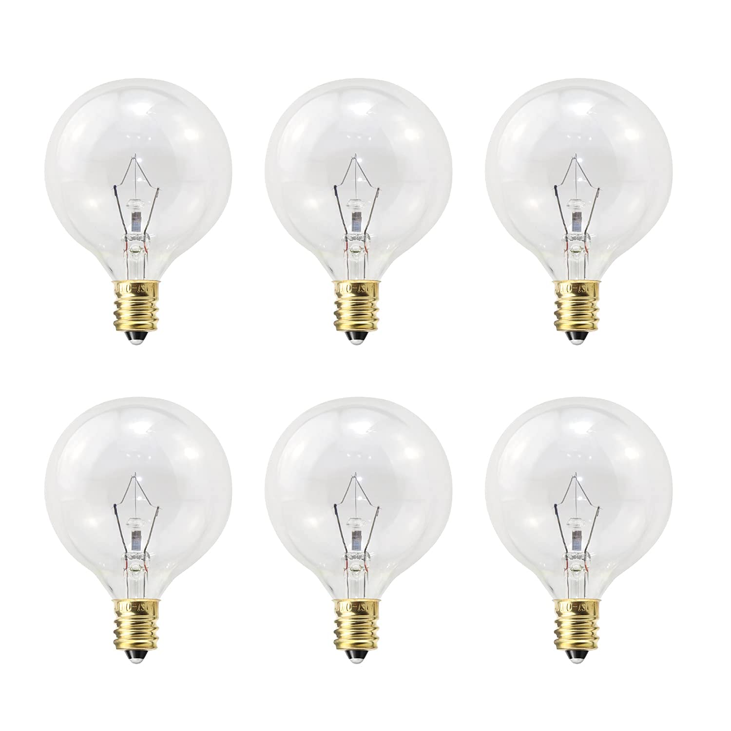 ETwinCoo Wax Warmer Light Bulbs, G50 25 Watt for Full Size Scentsy Warmers, G16.5 Globe E12 Base Clear - Long Life-Span and Melt Wax Fast, 120 Volt (6 Pack)