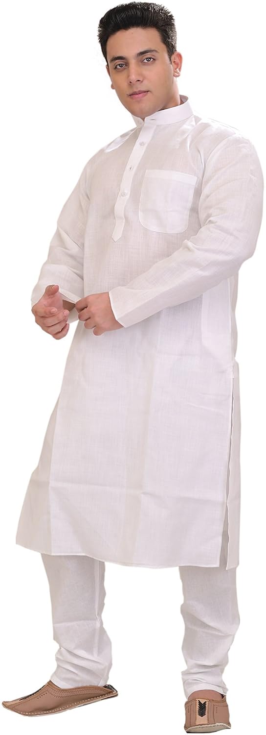 exotic india plain linen kurta with white pyjama