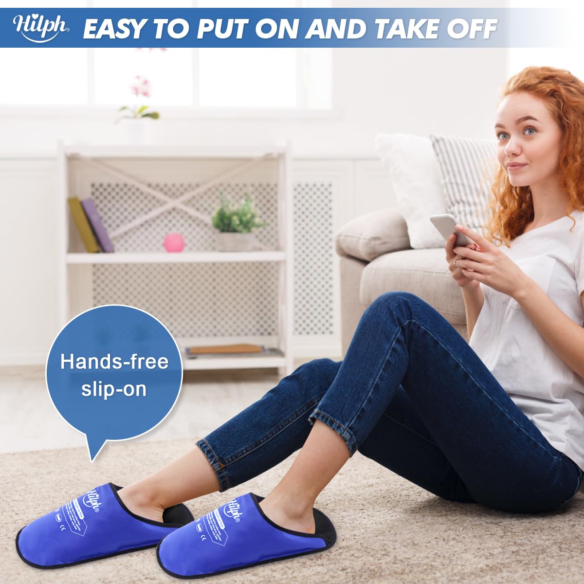 Hilph Foot Ice Pack Slippers for Plantar Fasciitis & Bunion 2 Packs, HSA or FSA Eligible Reusable Hot Cold Packs Gel Ice Slipper for Foot & Toes Pain, Gout, Foot Surgery, Neuropathy, Swollen (Blue)