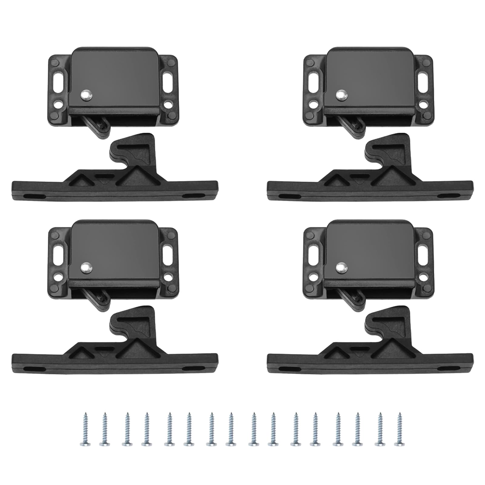 4 PCS Cabinet Door Latch with Screws RV Drawer Latches, Push-to-Close Grabber Catches Concealed Push-to-Close Latch for Camper Trailer Motor Home Kitchen Black