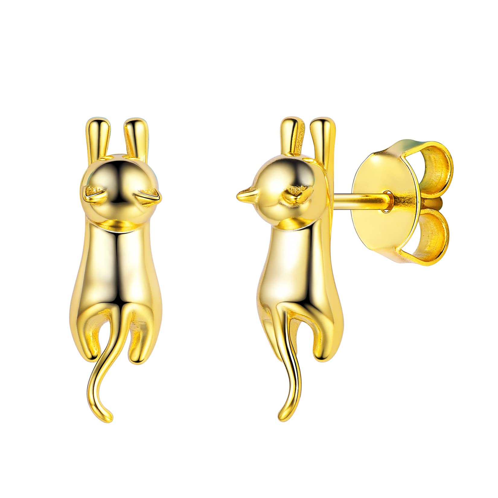 SILVERCUTE Stud Earrings for Women 925 Sterling Silver Animal Earring, Cute Cat Ear Studs, Lovely Gold Small Cartilage Ears Jewellery for Daily Wear Delicate Gifts for Birthday — image 1