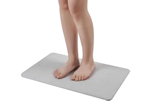 WALL QMER Stone Bath Mat, Diatomaceous Earth Shower Mat, Fast Drying, Super Absorbent, Anti-Slip Stone Bath Mats for Bathroom, Kitchen, Easy to Clean, (23.5"x15.5", Light Gray-No Pattern)