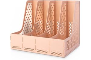 ZQS Magazine File Holder, Desk Organizer File Folder for Office Organization and Storage, Sturdy Plastic Binder Organizer, 4 Vertical Compartmente，Desktop Accessories for Home and Office Storage