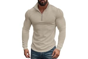 YSERB Mens Quarter Zip Sweatshirt Long Sleeve Casual Waffle Pullover Solid Color Geometric Texture Pullover Muscle T Shirts