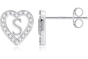 Anoup Mothers Day Gifts for Girls - Heart Initial Earrings, Sterling Silver Post 14K Gold Plated All Over Hypoallergenic | CZ Simulated Diamond Stud Earrings | Birthday Gifts for Girls Kids Toddlers