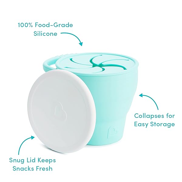 MUNCHKIN SNACK CATCHER TODDLER SNACK CUP WITH LID, SILICONE, COLLAPSABLE, MINT