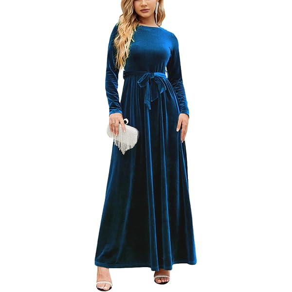 Amazon.com: Glkaend Blue,S, Women's Velvet Maxi Dress Long Puff Sleeve V  Neck Elastic High Waist Cocktail Party Bridesmaid Dresses : Clothing, Shoes  & Jewelry